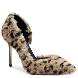 Jessica Simpson Prizma Leopard Print Faux Fur D’Orsay Stiletto Heels